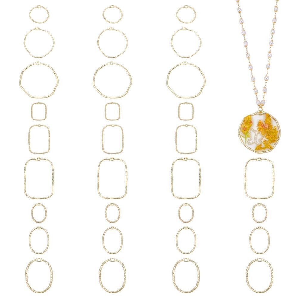 4451 36pcs 3 Styles Open Back Bezel Pendants 3 Sizes Gold Rectangle Oval
